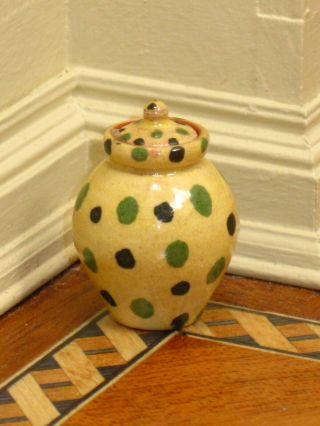 Jane Graber Redware Polka Dot Yellow Storage Jar - Artisan Dollhouse Miniature