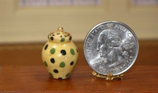 Jane Graber Redware Polka Dot Yellow Storage Jar - Artisan Dollhouse Miniature 2
