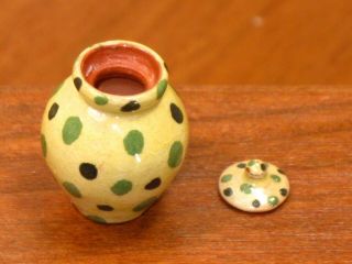 Jane Graber Redware Polka Dot Yellow Storage Jar - Artisan Dollhouse Miniature 3