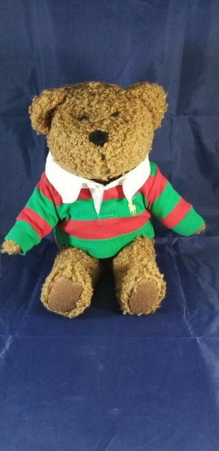 Ralph Lauren Teddy Bear 14 " Plush Stuffed Red Green Striped Polo Shirt 2005 Date