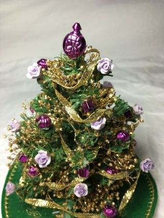 DOLLHOUSE Artist Crafted Miniature CHRISTMAS TREE Lavender Roses Tree Skirt 1:12 2