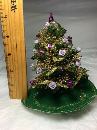 DOLLHOUSE Artist Crafted Miniature CHRISTMAS TREE Lavender Roses Tree Skirt 1:12 3