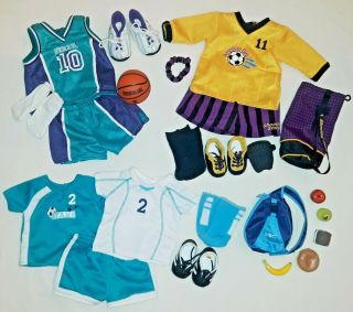 American Girl 3 Sports Outfits Soccer Basketball & Accessories