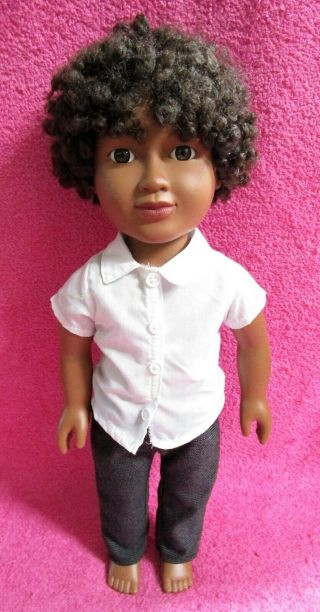 Cititoy African American Black Boy Doll 18 " Brown Curly Hair & Brown Eyes 2015