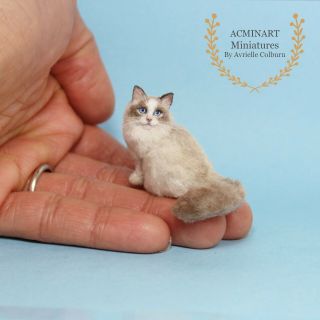 Dollhouse Miniature Ragdoll Cat Ooak Furred Polymer Clay Posed