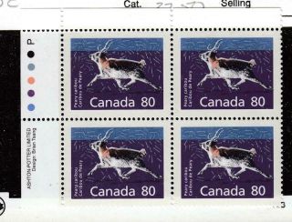 Canada 1180c Vf - Mnh Plate Block Of 80cts Peary Caribou Cat Value 37.  50
