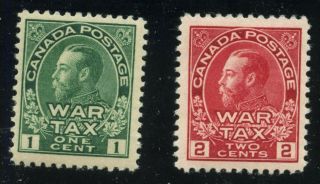 Canada 1915 Kgv Admiral War Tax 1c Green & 2c Carmine Mr1,  Mr2 Mlhr