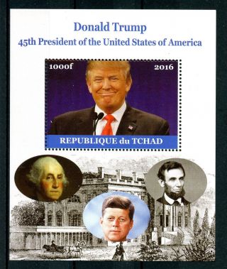 Chad 2016 Mnh Donald Trump 45th Us Presidents 1v M/s Jfk Kennedy Lincoln Stamps