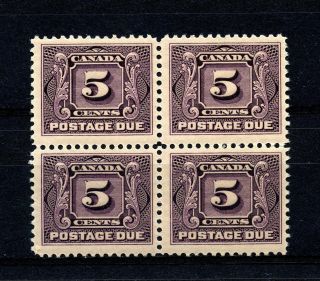 Canada J4 (ca343) Block Of 4,  Postage Due 5c Violet,  Mnh,  Fvf,  Cv$160.  00