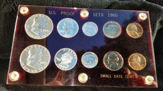 1960 Us Double Proof Set - Small & Large Dates - In Red Lucite