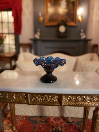 Dollhouse Miniature Artisan Blue Blown Glass Ruffled Edge Bowl Purple? Base
