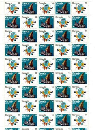 Sheet Of 50 Canada 14 Cent Postage Stamps 1978 Inuit Travel Canoe Boat Vintage