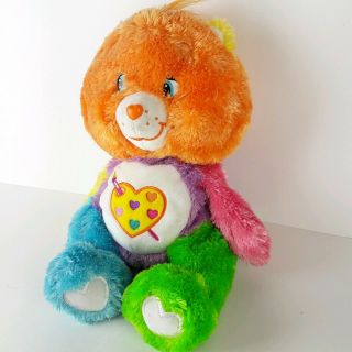 Care Bears Plush Work of Heart Bear Pastel Paint Fluffy Floppy Stuffed Toy 13 