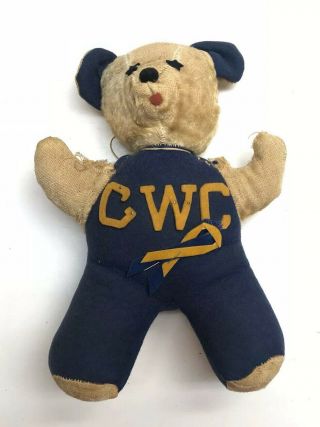 Antique Vintage Handmade Teddy Bear " Cwc " On Shirt Wool Stuffed Needs Tlc