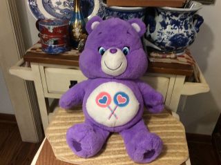 Medium 2015 Care Bears Share Bear Purple Soft Plush Stuffed Doll Toy 22 "