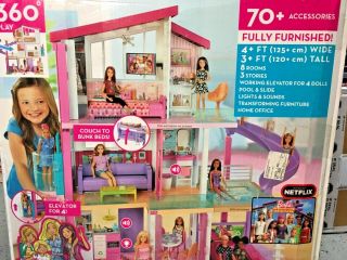 Mattel Barbie Dream House Doll 3 Story Furnished With 70,  Accessories & 360 Play