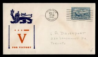 Dr Who 1943 Canada Fdc 7c Airmail Wwii Patriotic Cachet Toronto E73021
