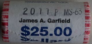 2011 P James A.  Garfield Uncirculated One Dollar 25 Golden Coin Roll $1