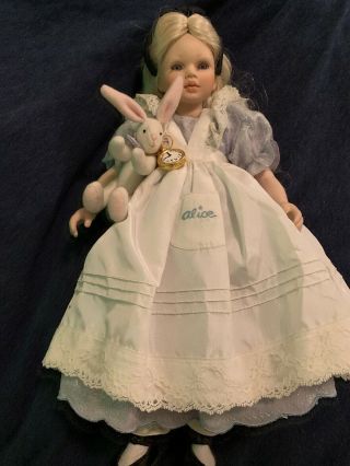 Pauline Limited Edition Alice In Wonderland Porcelain Doll With White Rabbit 14 "