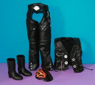Barbie Ken Harley Davidson " Leather " Chaps Vest Boots Helmet Motorcycle Outfit