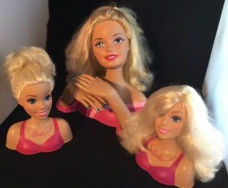 3 Barbie Styling Heads,  Blonde Hair,  1 Deluxe With Hands -