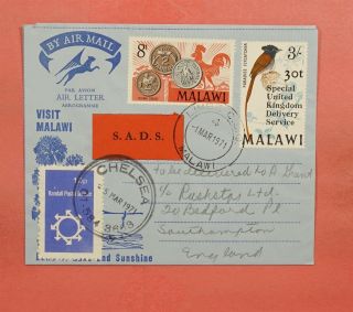 1971 Great Britain Randall Service Strike Mail Malawi Aerogramme To England
