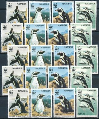 [234] Namibia 1997 Penguins Wwf 5x Good Set Very Fine Mnh Stamps