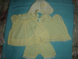 Pretty Vtg Tiny Tears Doll Yellow Dress Slip Bonnet Panty 40s 50s Dydee
