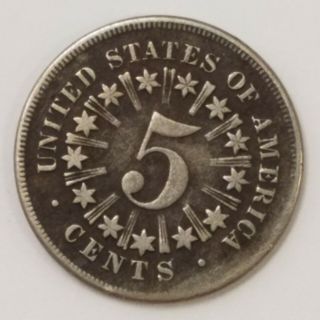 1867 Shield Nickel 5 Cent Piece,  With Rays Hh20