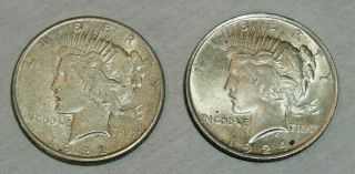 1922 - S & 1924 Peace Silver Dollar Coins