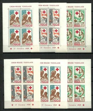 Togo Stamps 1959 Red Cross Proofs,  Perf. ,  Imperf. ,  Mnh.
