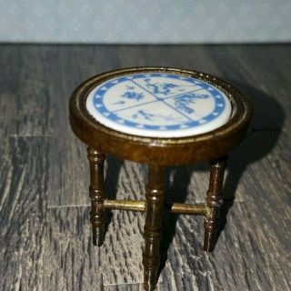 Dollhouse Miniature Vintage Wood End Table W/chinese Symbols,  1:12