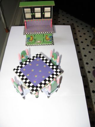 Dollhouse Miniature Kitchen Table,  Chairs And Cabinet By Eye Candy Scale 1:12