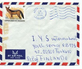 Burundi 1984 Wwf Fox Stamp Single Franking On Cover To Finland