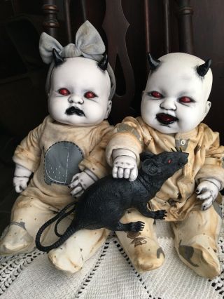 Winifred & Huxley,  Creepy Ooak Horror Baby Doll.  Twins Demon Reborn.  Devil Doll