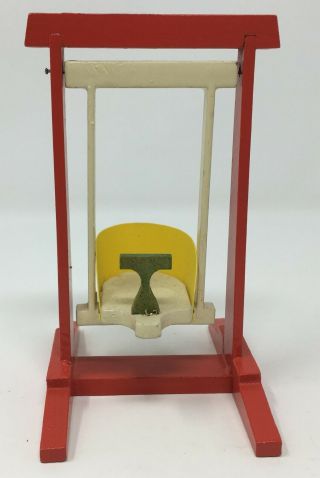 Vintage Wood Dollhouse Miniature Swing On Stand Stamped Made In East Germany