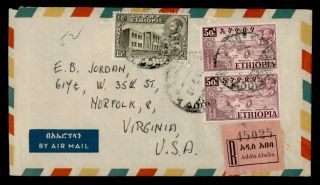 Dr Who 1954 Ethiopia Addis Ababa Registered Airmail To Usa Pair E73671