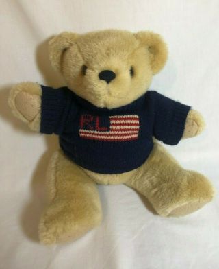 Ralph Lauren Polo - Stuffed Teddy Bear - Usa Flag Sweater - Plush Vintage 1996