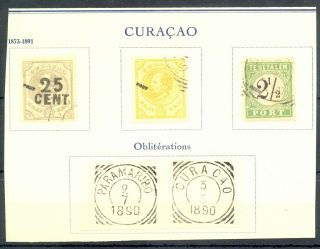 Curacao Fournier Forgery - 3 St. ,  2 X Pm - - Affixed To Page - Marked Faux Vf