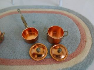 Dollhouse Miniature Bodo Hennig Copper Pot & Pans,  Mouse in the Pot.  Set of 3 2