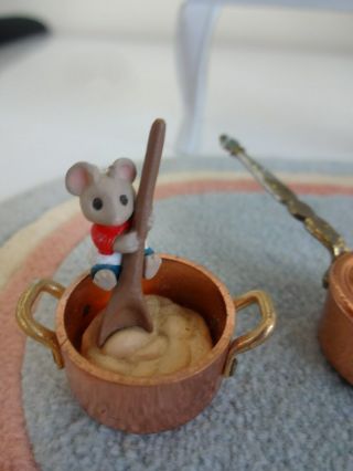 Dollhouse Miniature Bodo Hennig Copper Pot & Pans,  Mouse in the Pot.  Set of 3 3