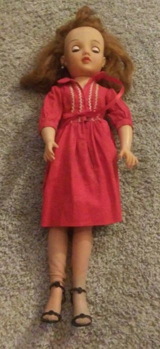 Vintage Ideal Vt - 18 Miss Revlon Doll Red Dress Shoes Stockings Dress 18 " 50s 60s