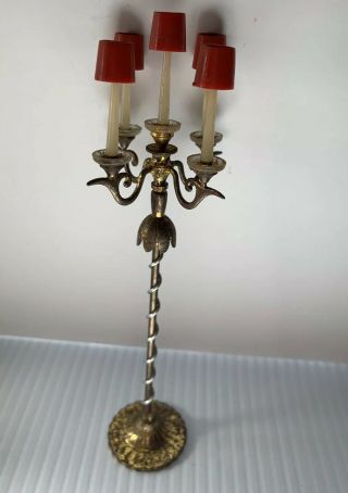 Vintage Dollhouse Miniature Brass Ornate Torchiere Floor Lamp Chandelier 6 " 1/12
