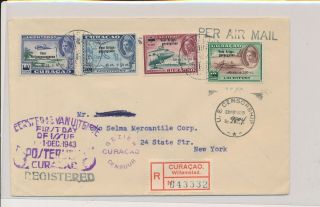Ll04016 Curacao 1943 Registered Censor Cancel Fdc