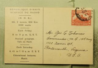 Dr Who 1927 Haiti Port Of Prince Postcard To Usa E88714