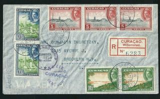 1943 Ww2 Era Registered Cover Curacao Willemstad Registration Label To Us