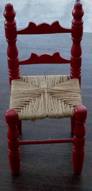Wooden Doll Chair,  Hand Made Twine Seat,  Bright Red,  Vg Cond - Cute