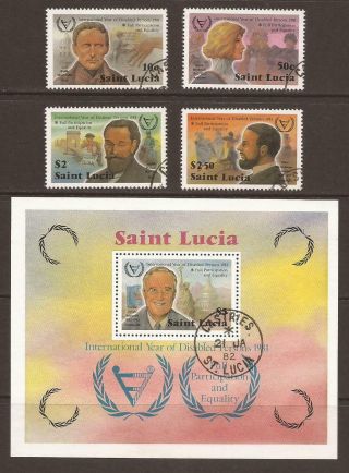 St Lucia 1981 Sg592/595,  Ms596 Famous Disabled People Set - Fine (jb8952)