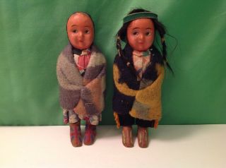 Two Vintage Skookum Bully Good Native American Indian Dolls,  6.  5 "