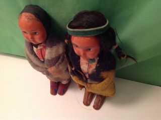 Two Vintage Skookum Bully Good Native American Indian Dolls,  6.  5 